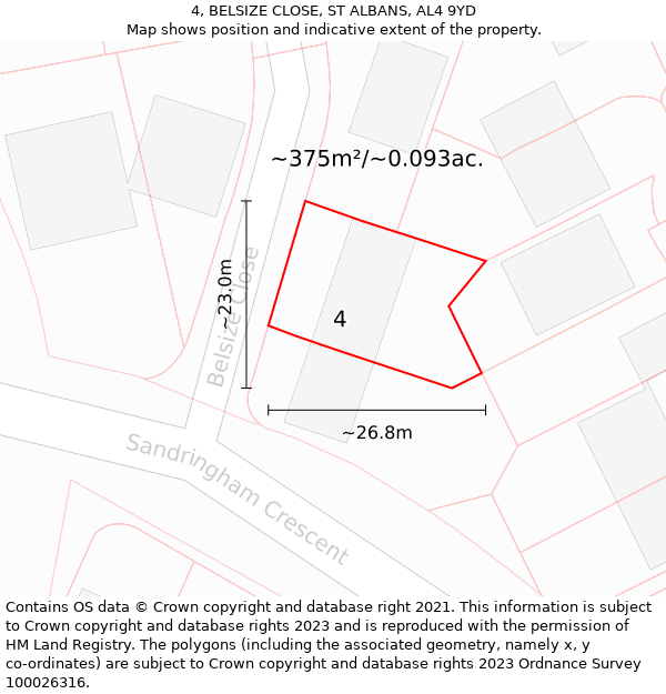 4, BELSIZE CLOSE, ST ALBANS, AL4 9YD: Plot and title map