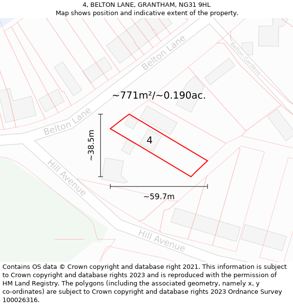 4, BELTON LANE, GRANTHAM, NG31 9HL: Plot and title map