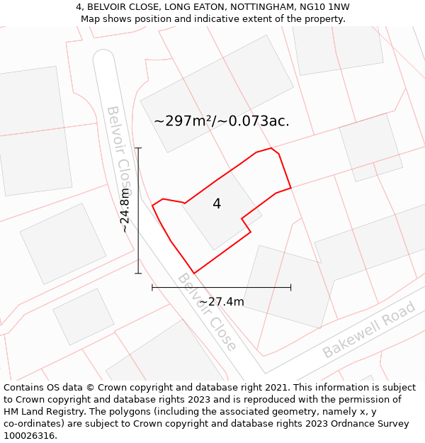 4, BELVOIR CLOSE, LONG EATON, NOTTINGHAM, NG10 1NW: Plot and title map