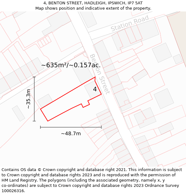 4, BENTON STREET, HADLEIGH, IPSWICH, IP7 5AT: Plot and title map