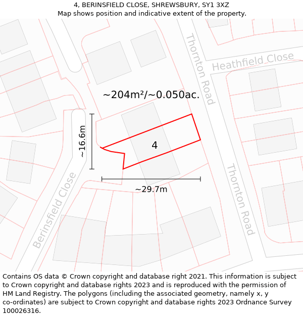 4, BERINSFIELD CLOSE, SHREWSBURY, SY1 3XZ: Plot and title map