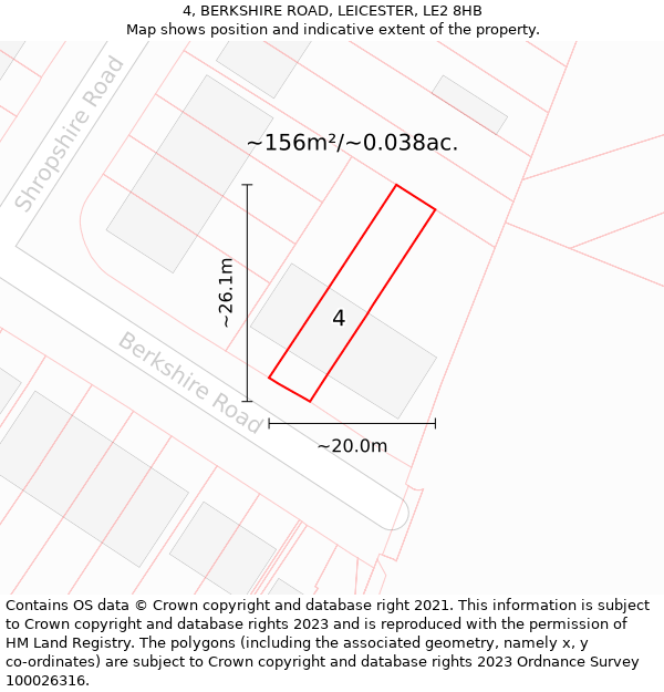 4, BERKSHIRE ROAD, LEICESTER, LE2 8HB: Plot and title map