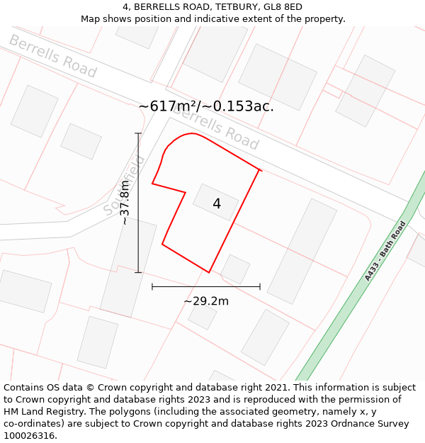 4, BERRELLS ROAD, TETBURY, GL8 8ED: Plot and title map