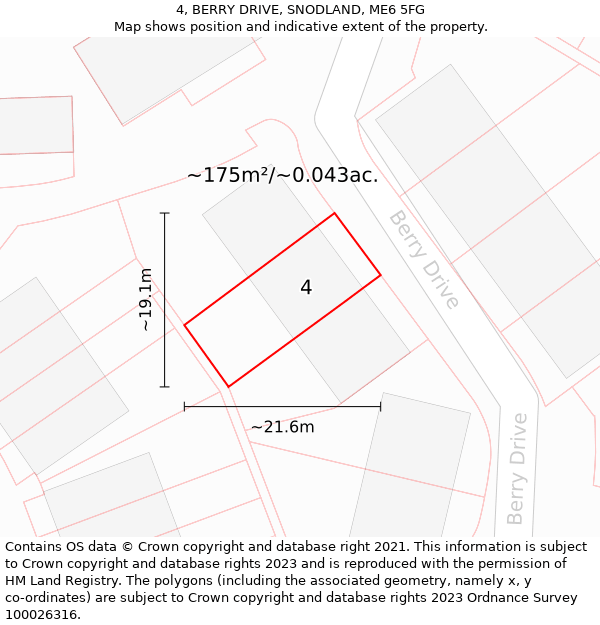 4, BERRY DRIVE, SNODLAND, ME6 5FG: Plot and title map