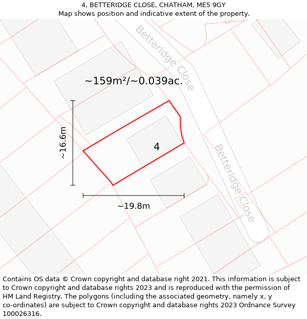 4, BETTERIDGE CLOSE, CHATHAM, ME5 9GY: Plot and title map