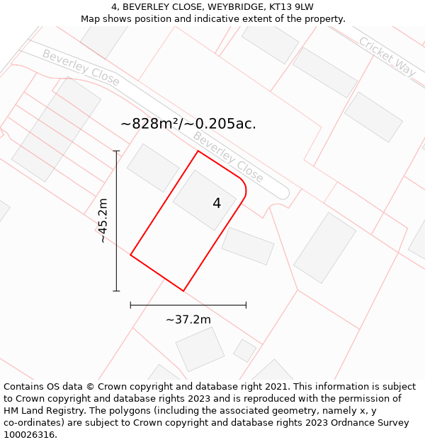 4, BEVERLEY CLOSE, WEYBRIDGE, KT13 9LW: Plot and title map