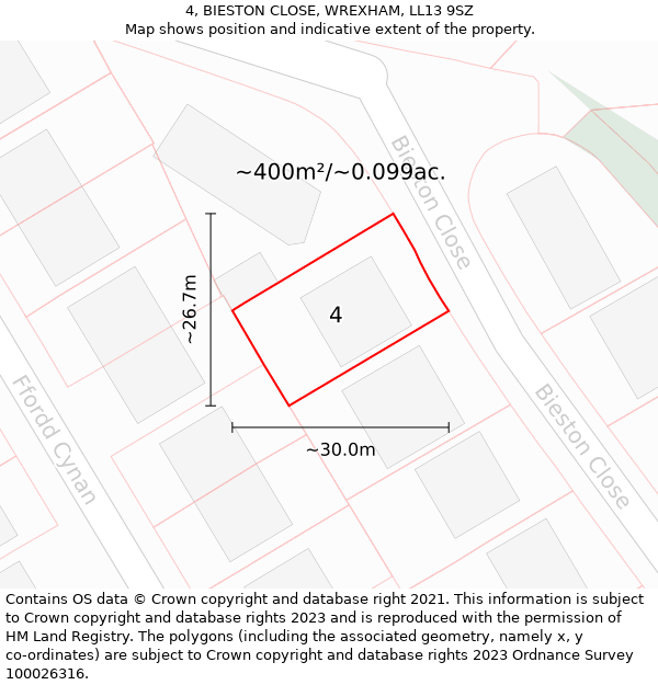 4, BIESTON CLOSE, WREXHAM, LL13 9SZ: Plot and title map