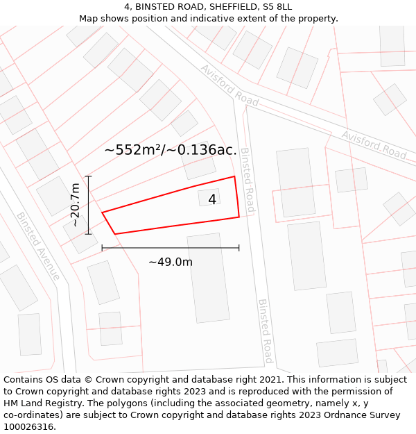 4, BINSTED ROAD, SHEFFIELD, S5 8LL: Plot and title map