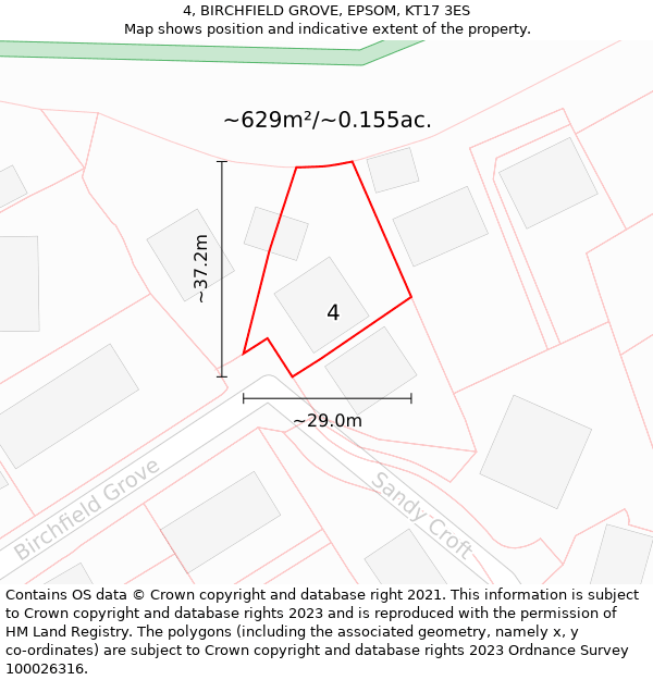 4, BIRCHFIELD GROVE, EPSOM, KT17 3ES: Plot and title map