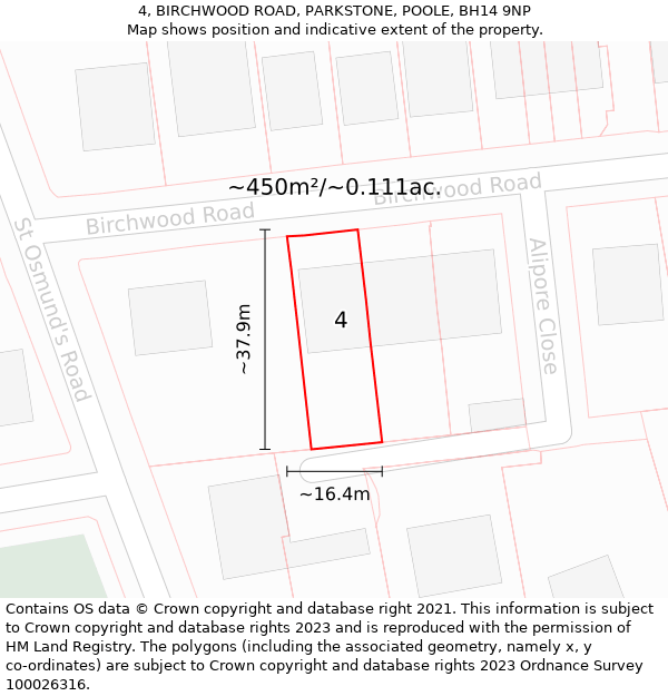 4, BIRCHWOOD ROAD, PARKSTONE, POOLE, BH14 9NP: Plot and title map