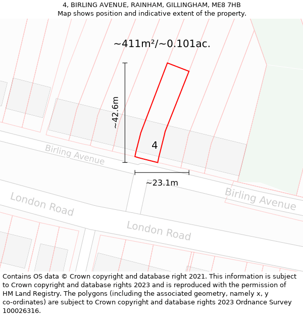 4, BIRLING AVENUE, RAINHAM, GILLINGHAM, ME8 7HB: Plot and title map