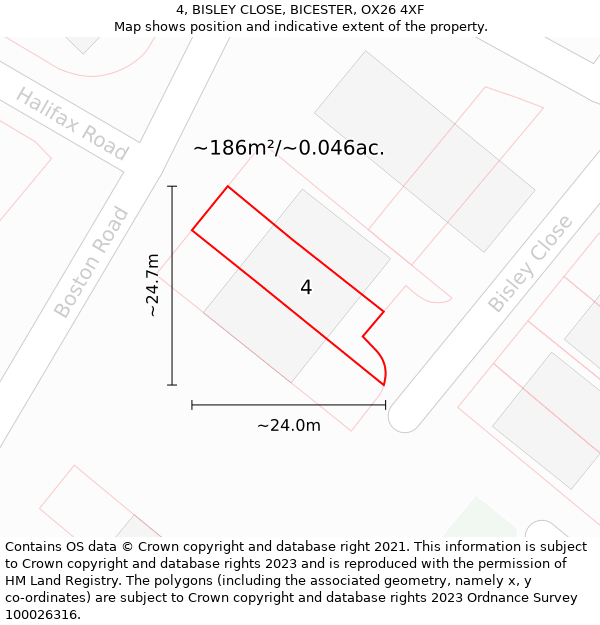 4, BISLEY CLOSE, BICESTER, OX26 4XF: Plot and title map