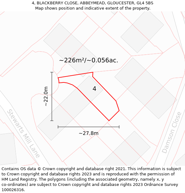 4, BLACKBERRY CLOSE, ABBEYMEAD, GLOUCESTER, GL4 5BS: Plot and title map