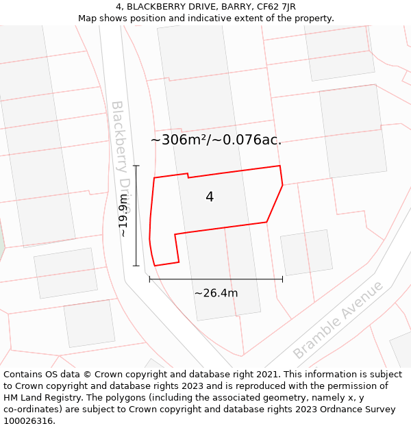 4, BLACKBERRY DRIVE, BARRY, CF62 7JR: Plot and title map