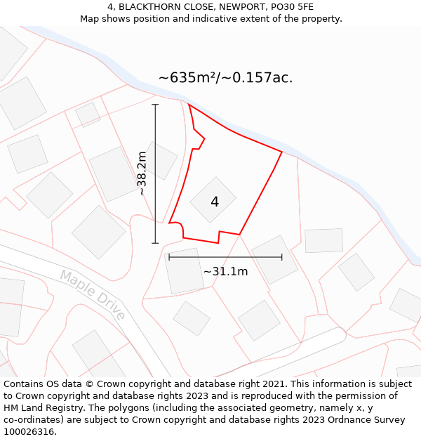 4, BLACKTHORN CLOSE, NEWPORT, PO30 5FE: Plot and title map