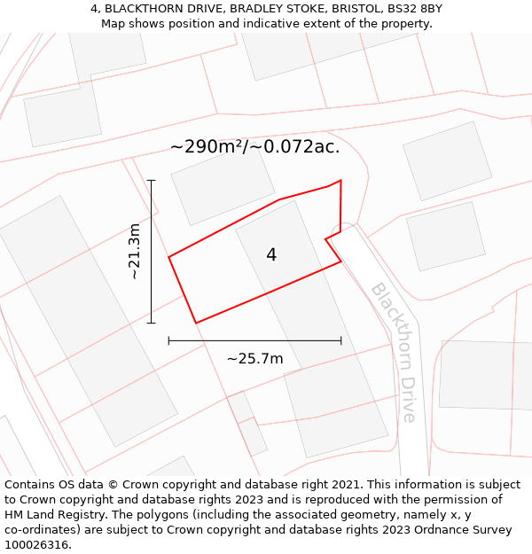 4, BLACKTHORN DRIVE, BRADLEY STOKE, BRISTOL, BS32 8BY: Plot and title map