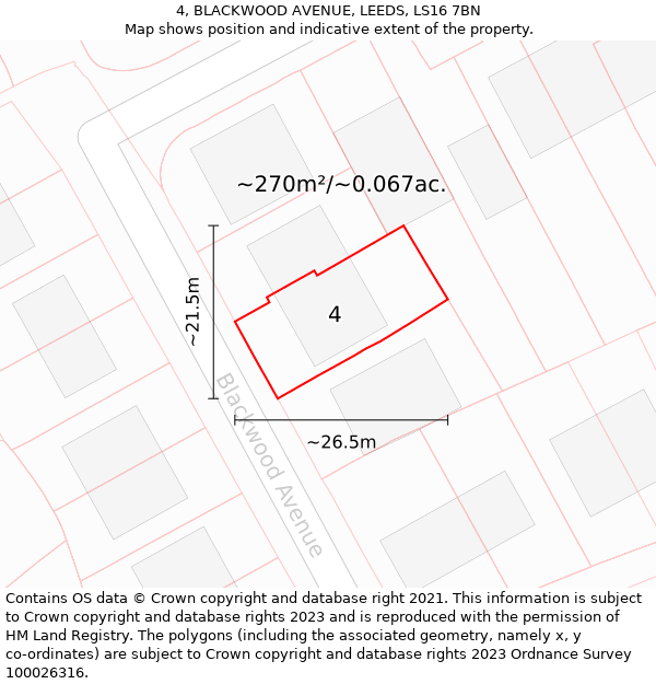 4, BLACKWOOD AVENUE, LEEDS, LS16 7BN: Plot and title map