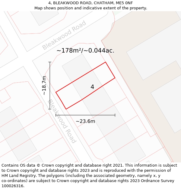 4, BLEAKWOOD ROAD, CHATHAM, ME5 0NF: Plot and title map