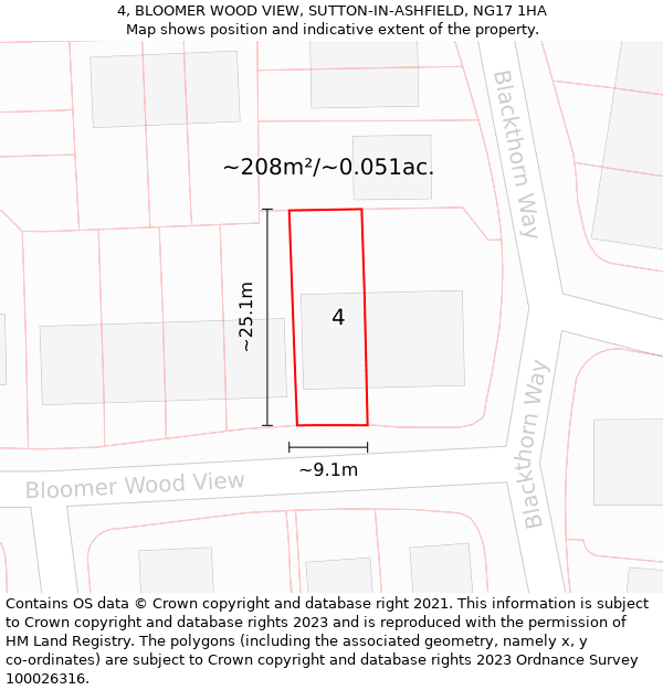 4, BLOOMER WOOD VIEW, SUTTON-IN-ASHFIELD, NG17 1HA: Plot and title map