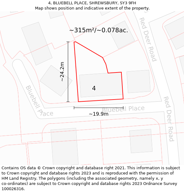 4, BLUEBELL PLACE, SHREWSBURY, SY3 9FH: Plot and title map