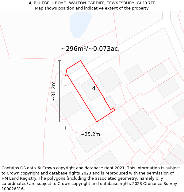 4, BLUEBELL ROAD, WALTON CARDIFF, TEWKESBURY, GL20 7FE: Plot and title map