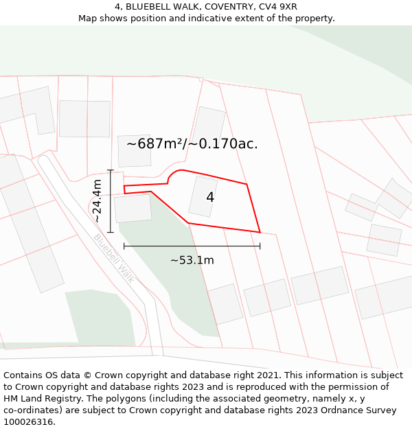 4, BLUEBELL WALK, COVENTRY, CV4 9XR: Plot and title map