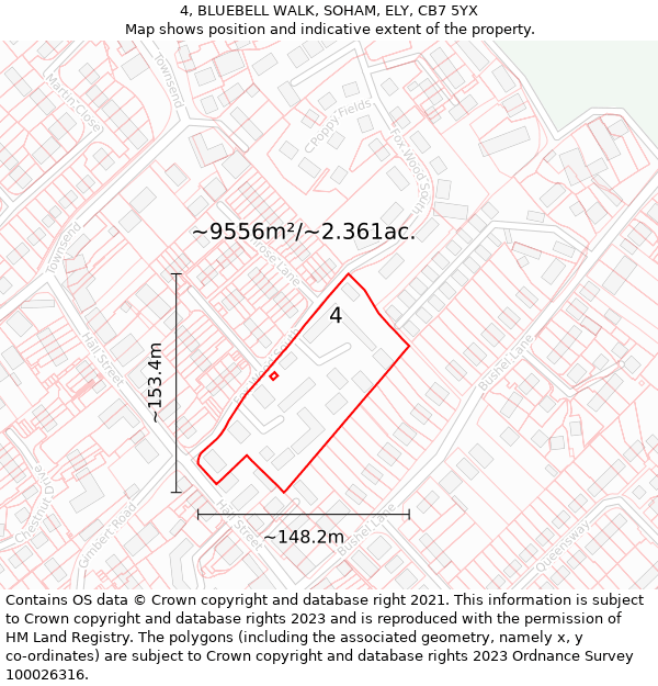 4, BLUEBELL WALK, SOHAM, ELY, CB7 5YX: Plot and title map