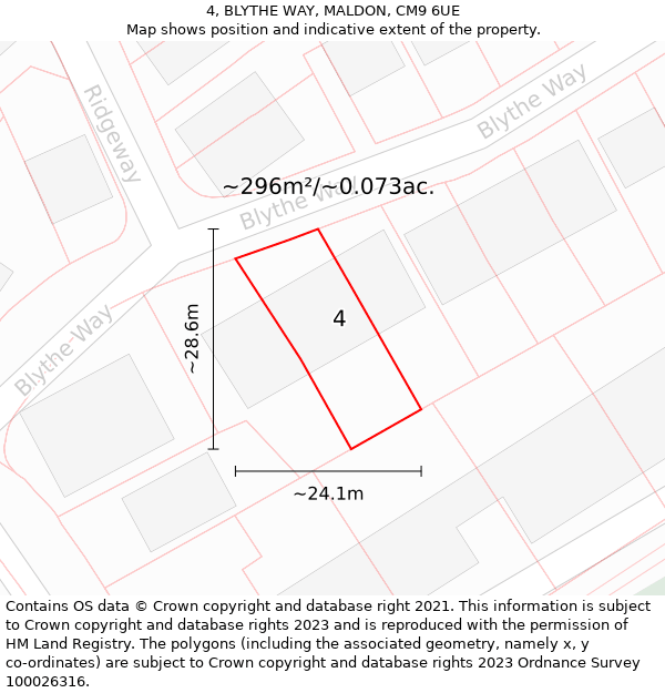 4, BLYTHE WAY, MALDON, CM9 6UE: Plot and title map