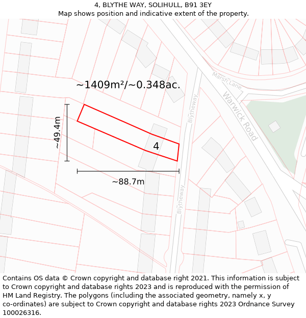 4, BLYTHE WAY, SOLIHULL, B91 3EY: Plot and title map