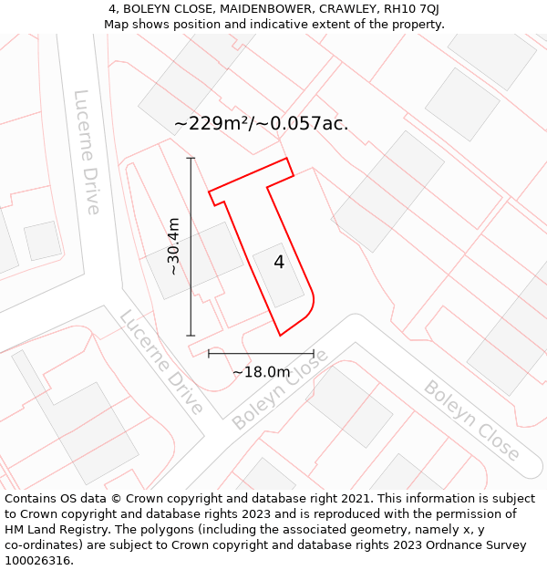 4, BOLEYN CLOSE, MAIDENBOWER, CRAWLEY, RH10 7QJ: Plot and title map