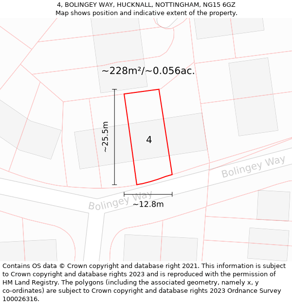 4, BOLINGEY WAY, HUCKNALL, NOTTINGHAM, NG15 6GZ: Plot and title map