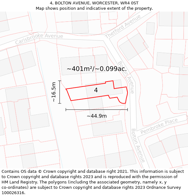 4, BOLTON AVENUE, WORCESTER, WR4 0ST: Plot and title map