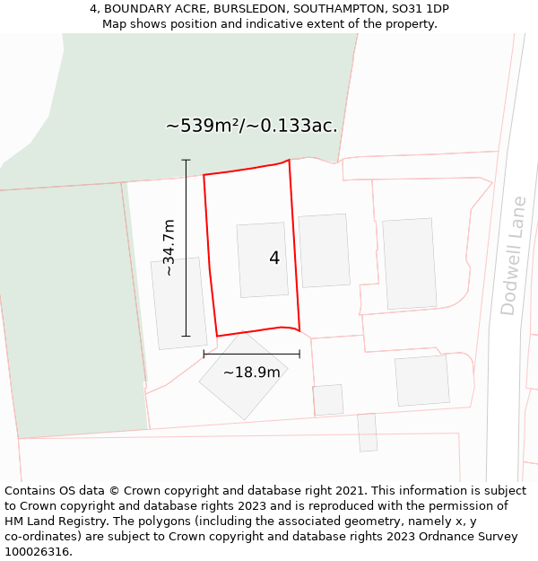 4, BOUNDARY ACRE, BURSLEDON, SOUTHAMPTON, SO31 1DP: Plot and title map