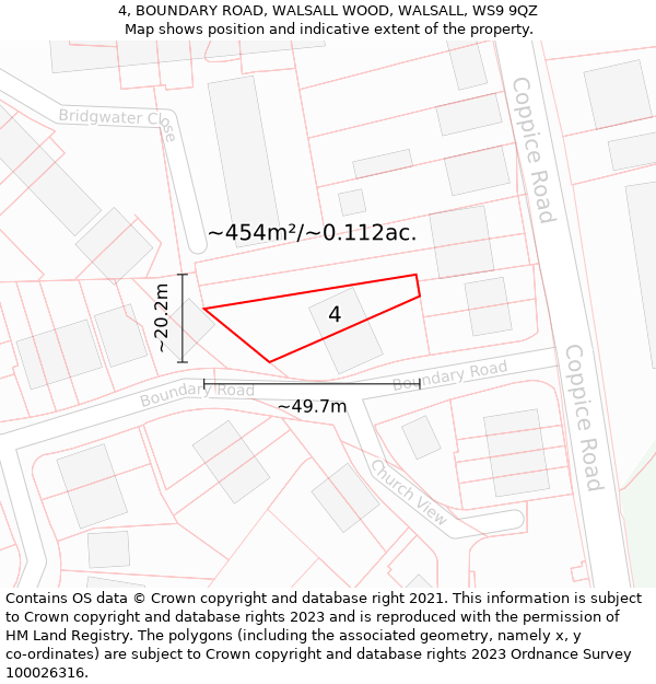 4, BOUNDARY ROAD, WALSALL WOOD, WALSALL, WS9 9QZ: Plot and title map