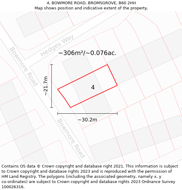 4, BOWMORE ROAD, BROMSGROVE, B60 2HH: Plot and title map