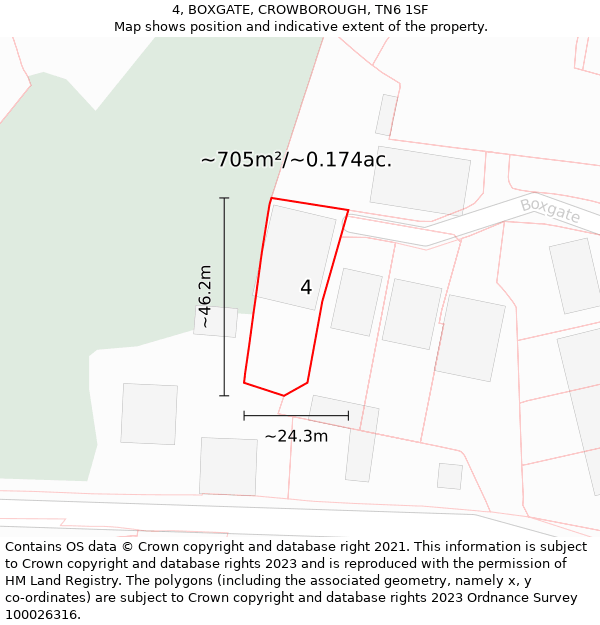 4, BOXGATE, CROWBOROUGH, TN6 1SF: Plot and title map