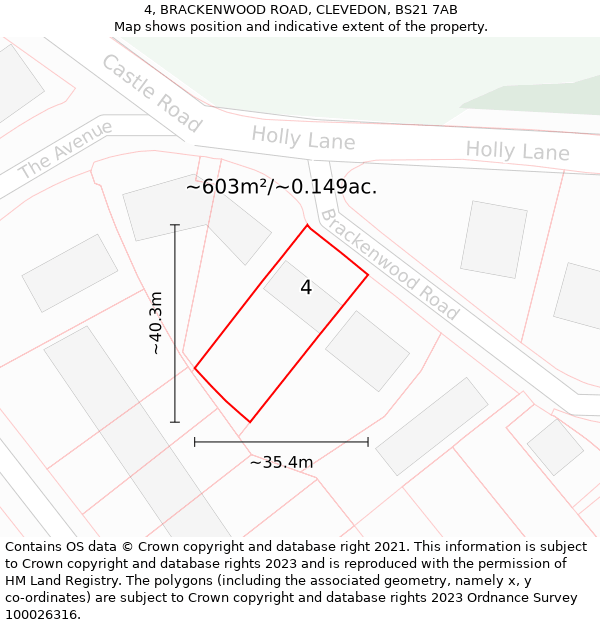 4, BRACKENWOOD ROAD, CLEVEDON, BS21 7AB: Plot and title map