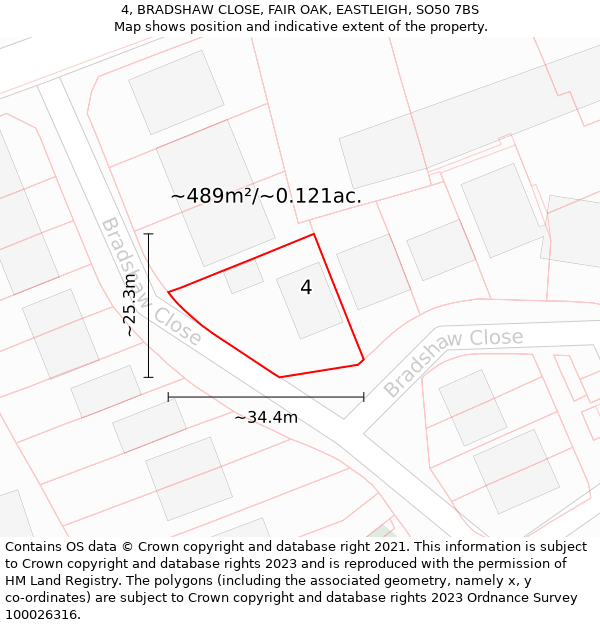 4, BRADSHAW CLOSE, FAIR OAK, EASTLEIGH, SO50 7BS: Plot and title map