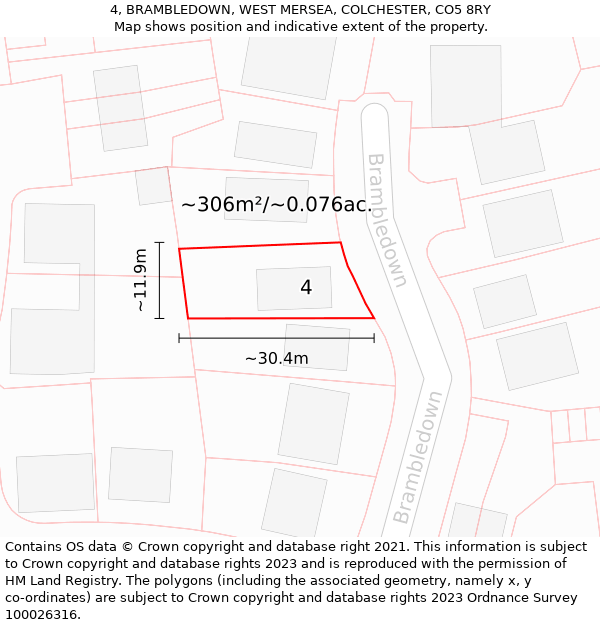 4, BRAMBLEDOWN, WEST MERSEA, COLCHESTER, CO5 8RY: Plot and title map