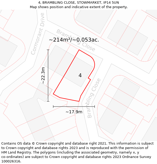 4, BRAMBLING CLOSE, STOWMARKET, IP14 5UN: Plot and title map