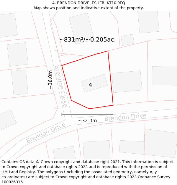 4, BRENDON DRIVE, ESHER, KT10 9EQ: Plot and title map