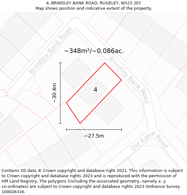 4, BRINDLEY BANK ROAD, RUGELEY, WS15 2EY: Plot and title map