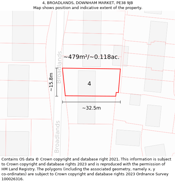 4, BROADLANDS, DOWNHAM MARKET, PE38 9JB: Plot and title map