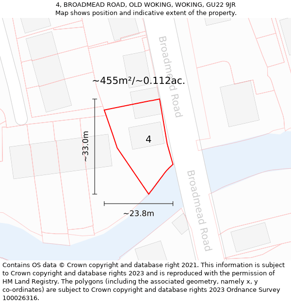 4, BROADMEAD ROAD, OLD WOKING, WOKING, GU22 9JR: Plot and title map