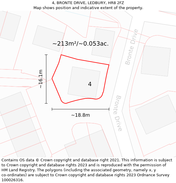 4, BRONTE DRIVE, LEDBURY, HR8 2FZ: Plot and title map