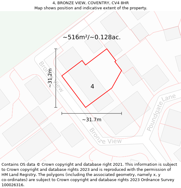 4, BRONZE VIEW, COVENTRY, CV4 8HR: Plot and title map