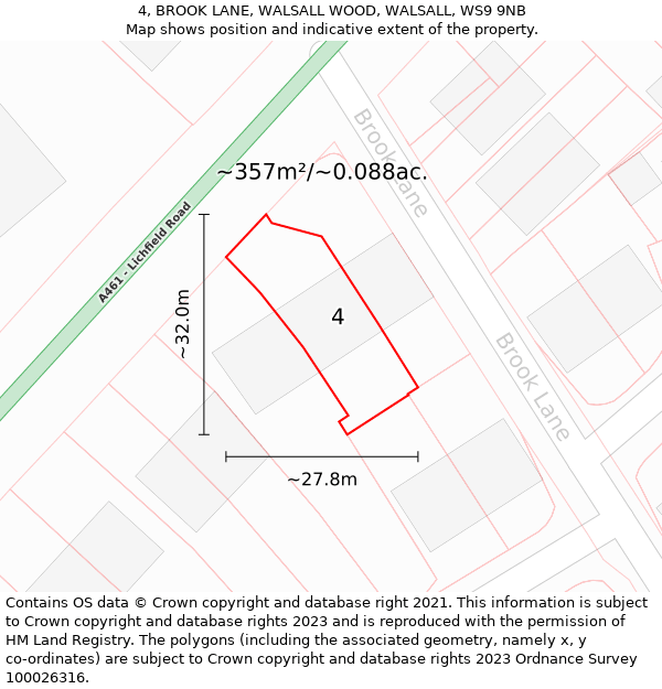 4, BROOK LANE, WALSALL WOOD, WALSALL, WS9 9NB: Plot and title map