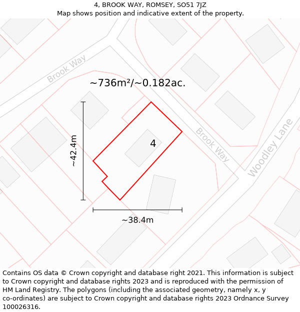 4, BROOK WAY, ROMSEY, SO51 7JZ: Plot and title map