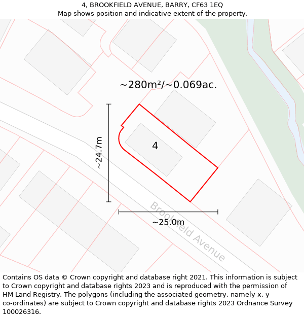 4, BROOKFIELD AVENUE, BARRY, CF63 1EQ: Plot and title map