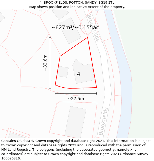 4, BROOKFIELDS, POTTON, SANDY, SG19 2TL: Plot and title map